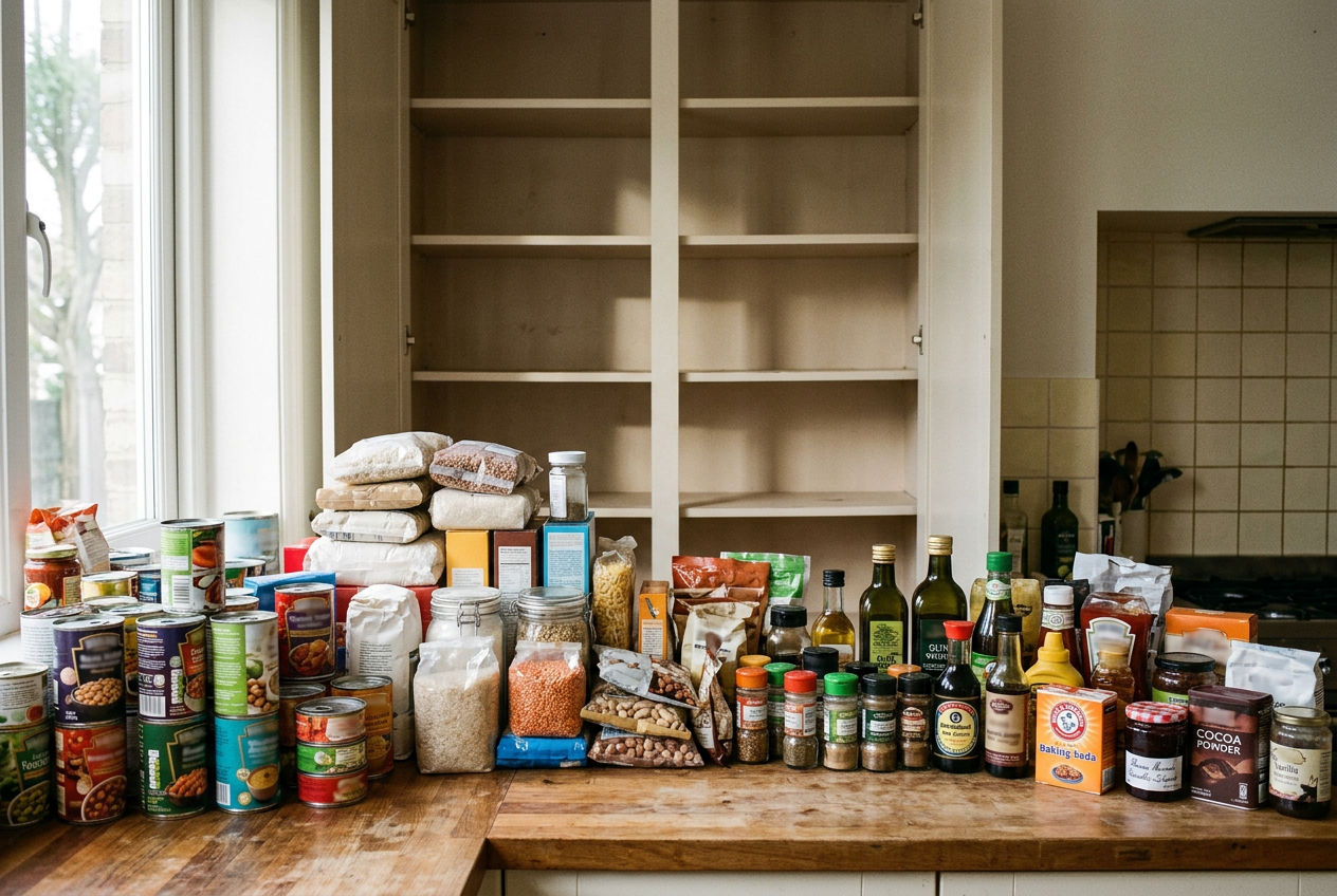 Empty the cupboard completely and sort as you go
