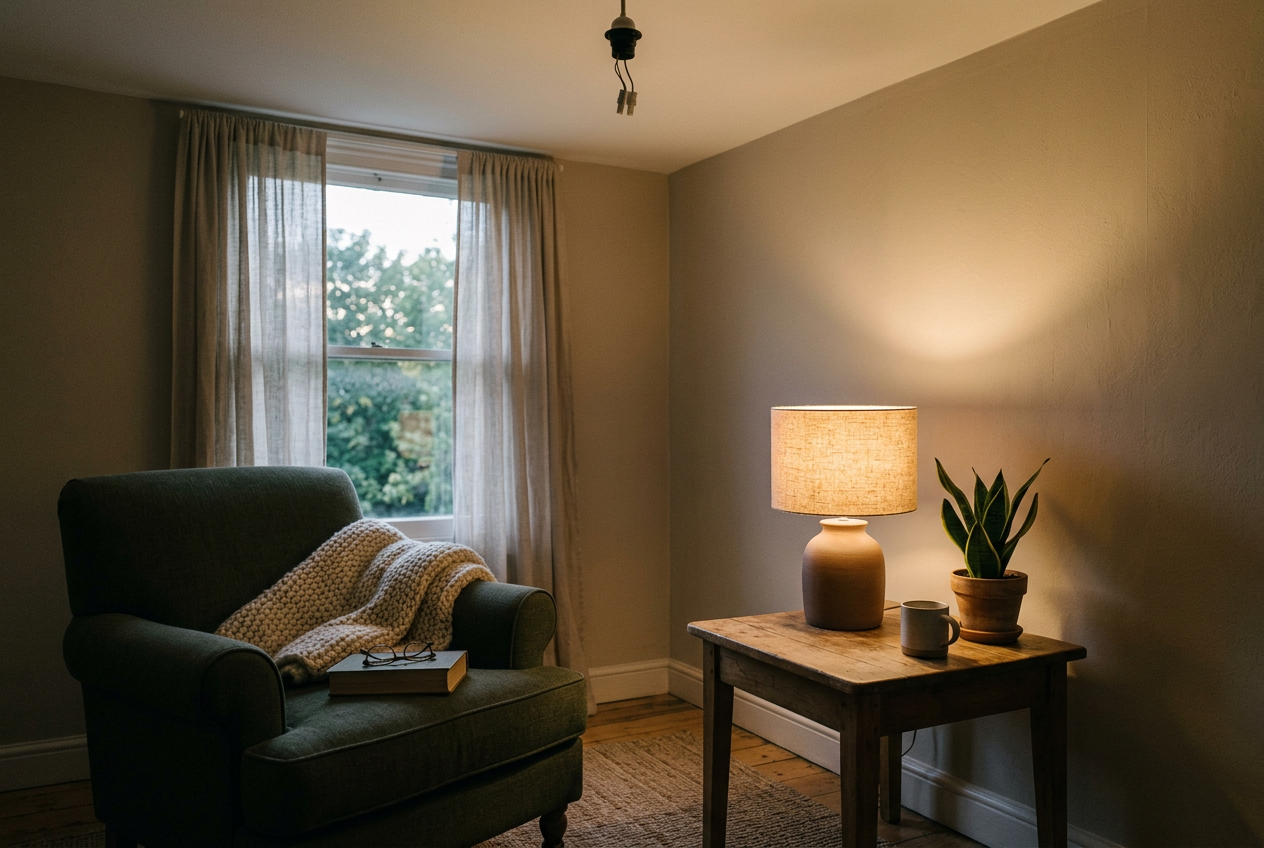 Replace the lighting, which changes a room more than paint
