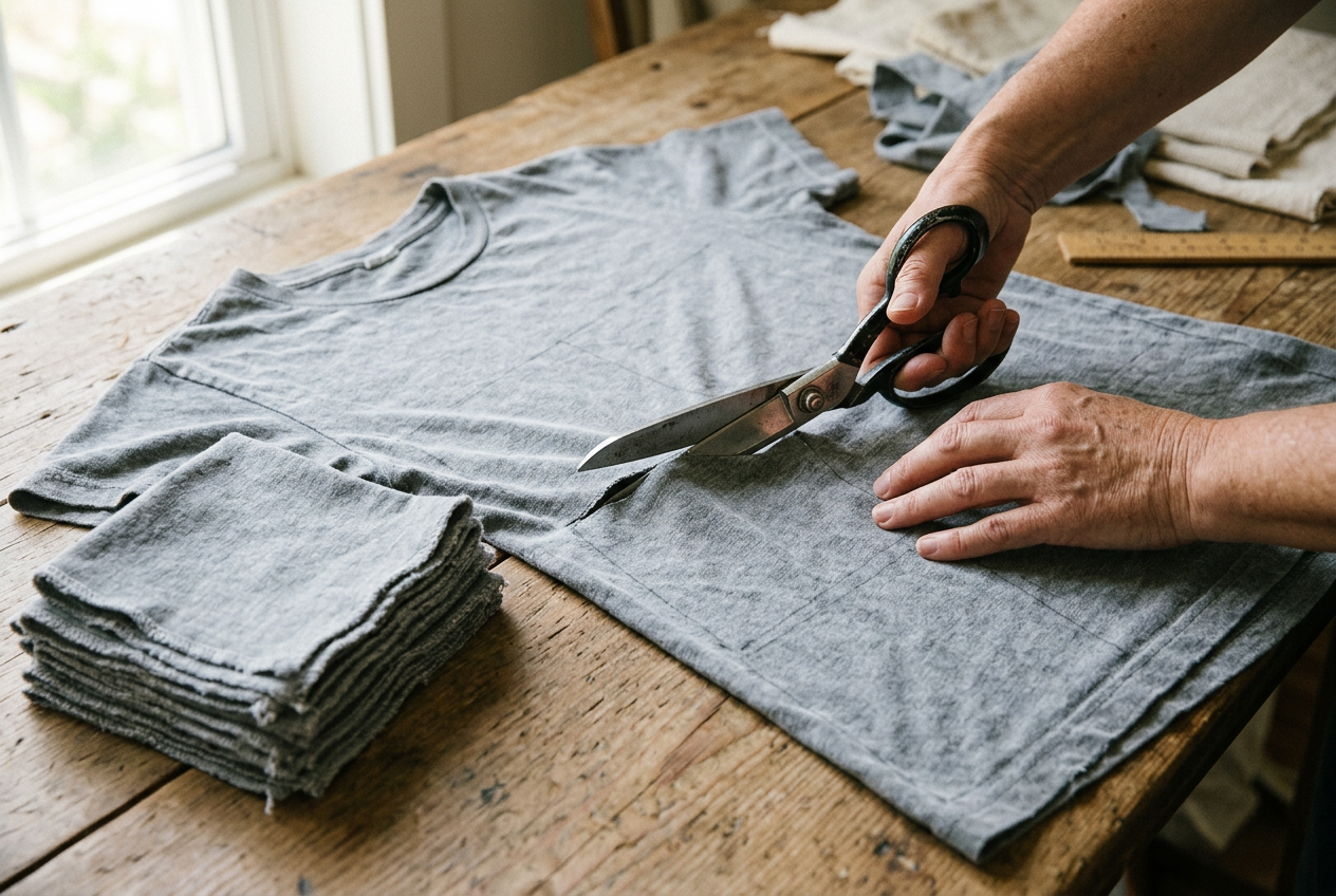Old t-shirts and towels as cleaning cloths